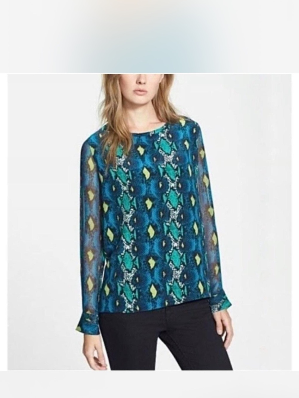 Equipment Femme Liam Canopy Snake Python  Silk Blouse Blue Long Sleeve Top XS
